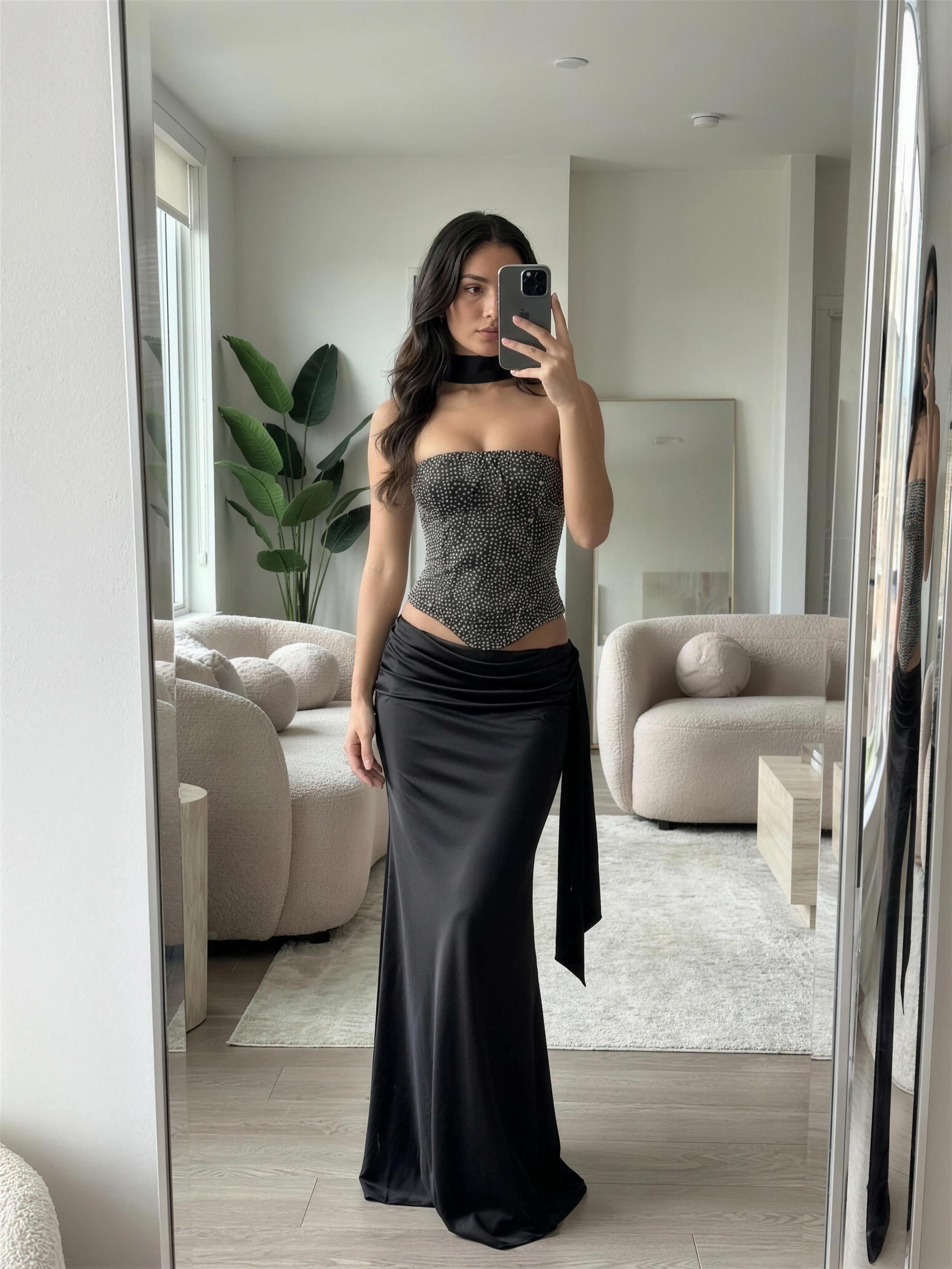 UGC mirror selfie of a model wearing the LESSIE dress